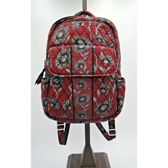 Vera Bradley Floral Burgundy ‎ & White Deco Daisy Purse Backpack